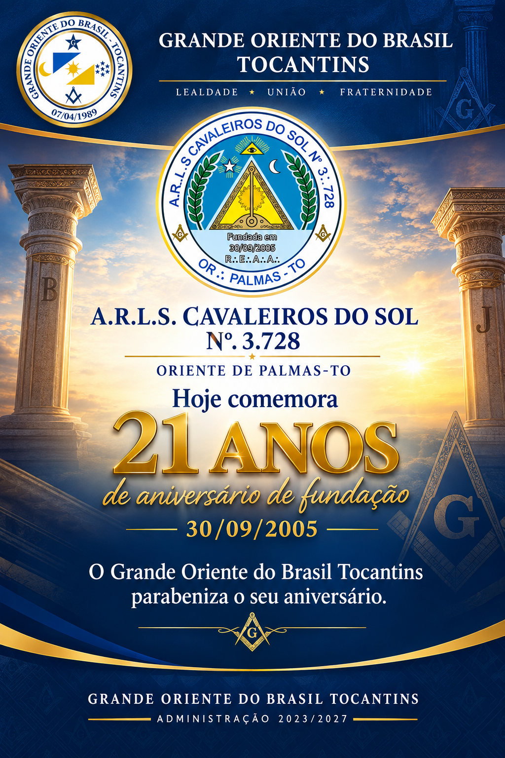A.R.L.S. Cavaleiros do Sol N° 3.728, Comemora seus 21 anos de fundação