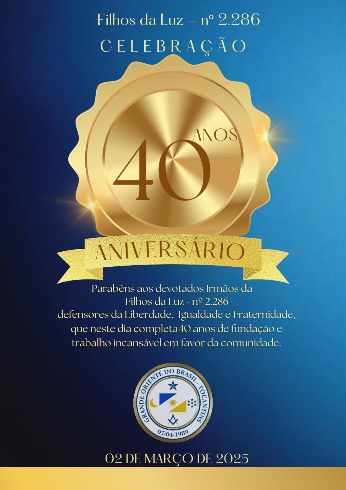Aniversário de 40 anos Loja Filhos da Luz n°  2286