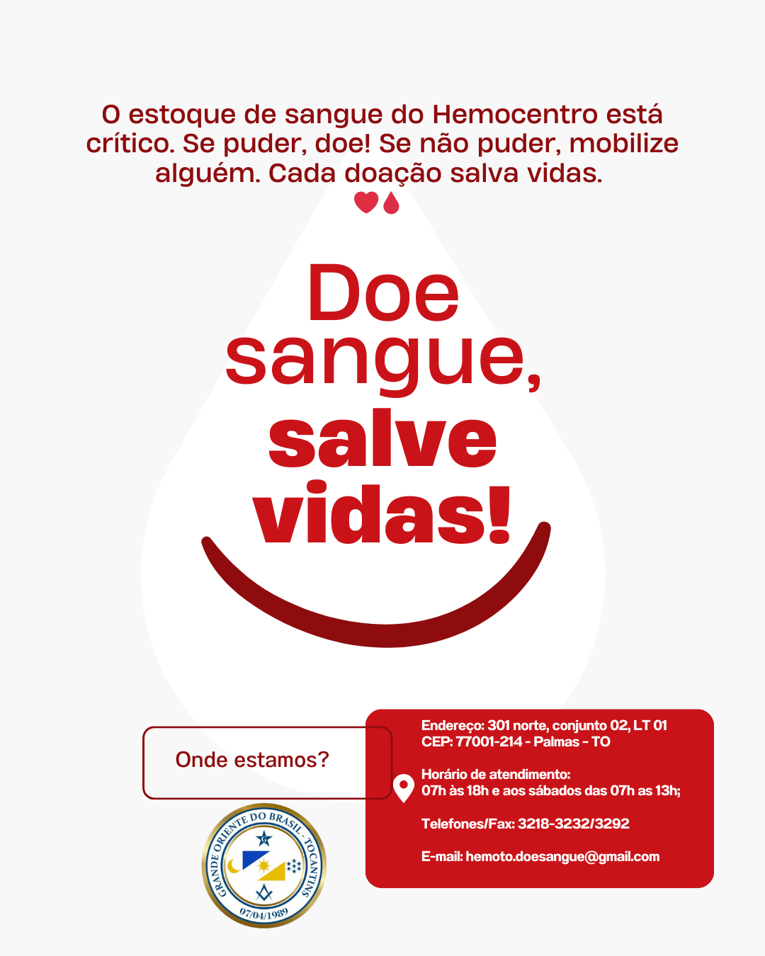 O estoque de sangue do Hemocentro está crítico. Se puder, doe! Se não puder, mobilize alguém. Cada doação salva vidas. ❤️🩸